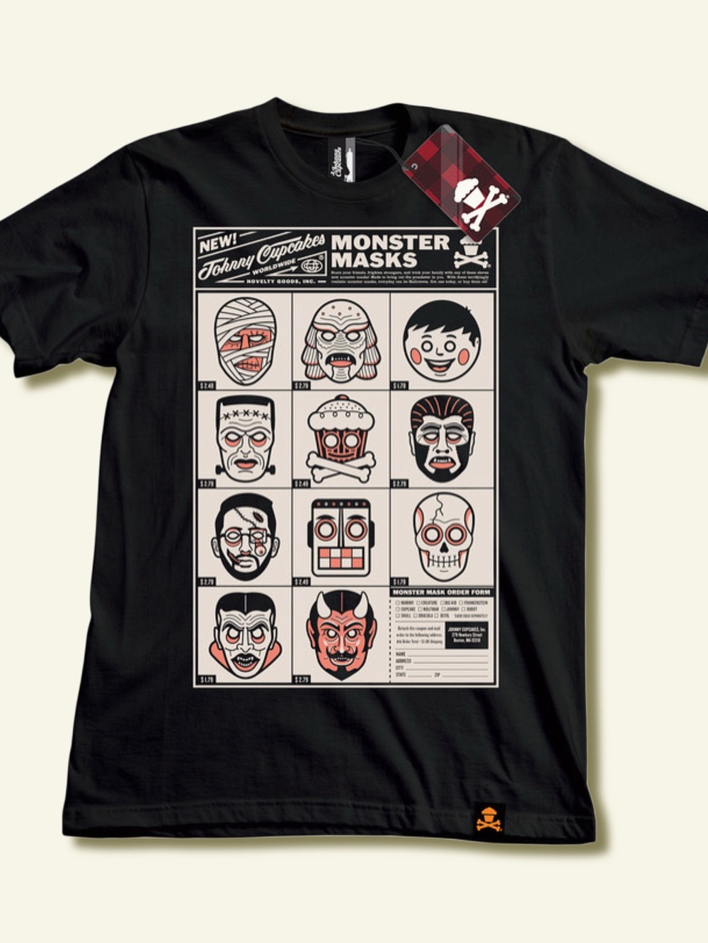 Johnny Cupcakes Monster Masks T-Shirt NWT Women’s Small Vintage Halloween Spooky